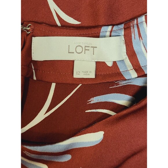 Ann Taylor Loft Womens Floral Print Rust Red A-Line Dress Size 12 - Picture 7 of 8